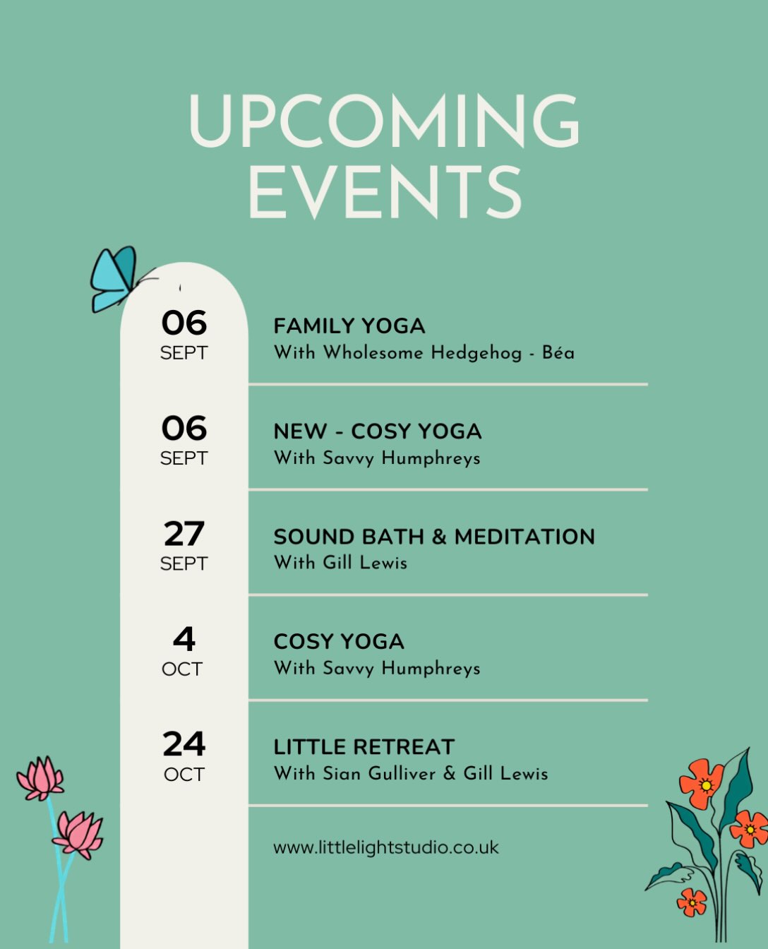 New season offerings confirmed so far. Find all the details on the events and workshops page. And the Little Retreat on the retreats page 🙂. 

@savvyhumphreys_ @wholehogyoga @gill_lewis_holistic_healing