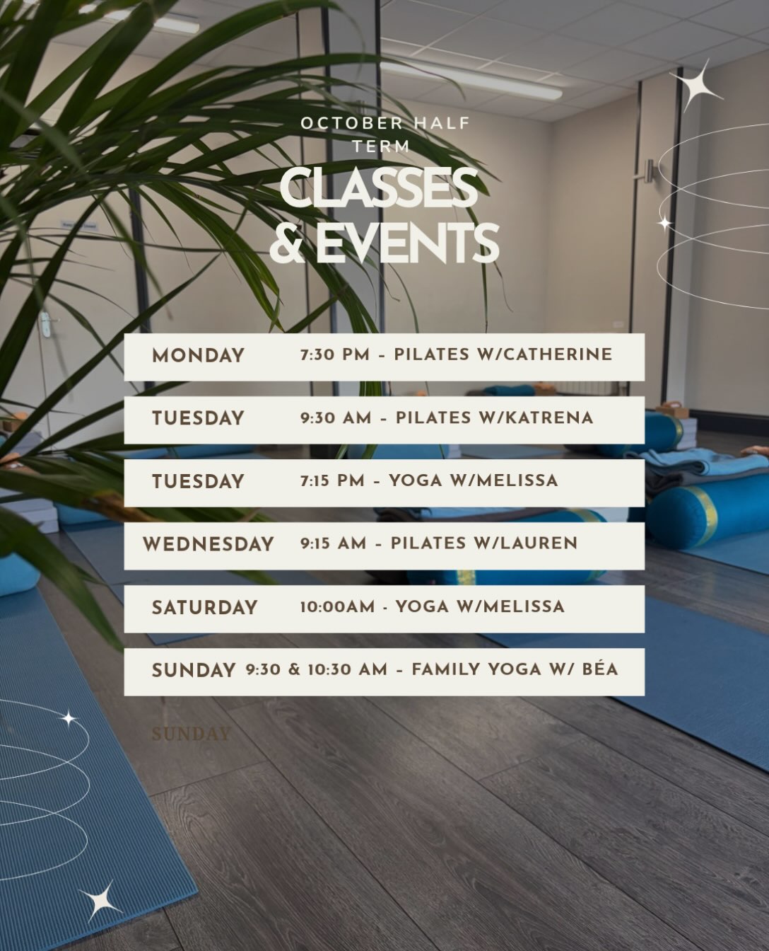 Half term 26-30 October - Itās a quieter week next week - but there are some pay as you go spaces available. Find and book via website.
Back 2 November with the usual, full timetable.